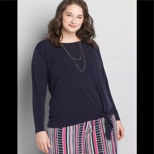 Lane Bryant Size 30/32 Boatneck Tie Hem Top Color Navy Blue